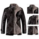 Fashionable Men Jacket Warm Solid Color Faux Leather Long Sleeve Men Coat Winter Jacket Cardigan