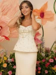Royal Style A Two-piece Co-ord With Golden Floral Beading Pearls Evening Dress Elegant Slim Sweetheart Wedding Party Dres