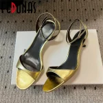 FEDONAS Sexy Women Genuine Leather Sandals Kitten High Heels Summer Party Wedding Shoes Woman Gold Black White Prom Pumps