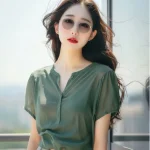 Fashionable dressing top, unique and exquisite commuting style white short sleeved shirt