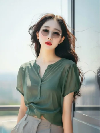 Fashionable dressing top, unique and exquisite commuting style white short sleeved shirt