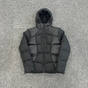 Wave Puffer Jacket Black Warm Men's Thick Winter Hoodie Casual Fashion Down Coat Streetwear Clothing