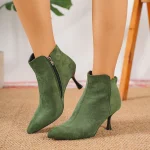 Women Ankle Boots Suede Pointed Toe Shoes High Heels Pumps Zip Women's Short Boots Elegant Autumn Mujer Botas Shoe