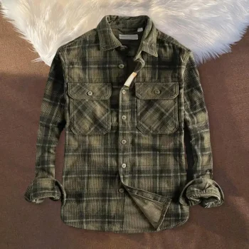 Spring Fall Men Shirt Plaid Print Single-breasted Long Sleeves Shirt Retro Mid Length Cardigan Top