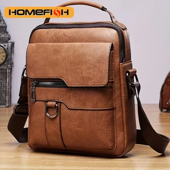 DJB1106 Men's Casual Crossbody Briefcase Backpack Korean Business Vertical Leather Business Flap Solid Color Messenger Bag