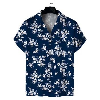 Summer men's personalized short-sleeved shirt men's printed Cuban casual Hawaiian collar beach shirt