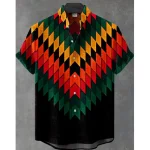 New Men's Linen Short Sleeved Shirt With Floral Cherry Blossom Art And Casual Short Sleeved Shirt Printed Checked Shirt