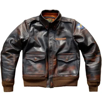 Men's Distressed A2 Bomber Genuine Leather Jacket for Men Tea Core Horsehide Coat Military Style