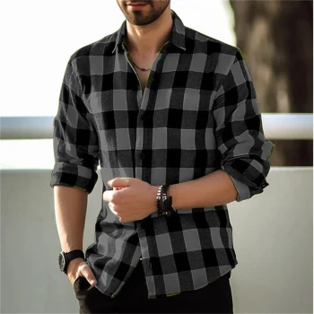 Men's Shirt Printed Shirt Plaid Casual Comfortable Handsome Commuter Large Size Men's Clothing Camisa Manga Larga Hombre