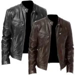 Large Size Men's Biker Jacket Trendy Stand Collar Leather Coat Spring Autumn New Style European Size Casual Outerwear