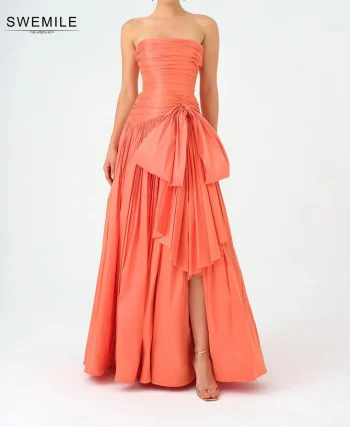 SWEMILE Dubai Luxury Evening Dresses 2025 A-Line Strapless With Bow Floor-Length Sleeveless Prom Dress Women Party Dresses