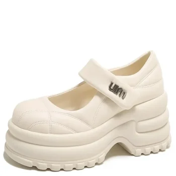Fashion White Platform Pumps for Women 9cm High Heels Buckle Strap Mary Jane Shoes Woman Goth Thick Heeled Party Shoes Ladies