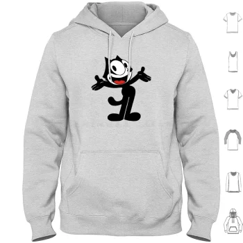 Hoodie Cotton Long Sleeve Vintage Cartoon Animation Kitty Black Cat Vintage Cartoon Cartoon Funny Funny Black Cat Felix Cat