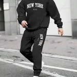 NEW YORK Men Sets Hoodies and Pants 2 Piece Sets Fleece Fashion Autumn Winter Jogging Fitness Gym Sportswear Men's Tracksuit