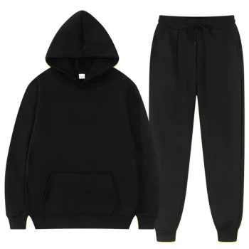Men Sets Sweatshirts Solid Hooded Hoodies Pencil Pants Two Pieces Ankle Length Pant Pockets Elastic Waist Casual Winter