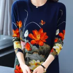 Print Women's Sweaters Spring Autumn Korean Fashion Pullover Long Sleeve Top Femme Soft O Neck Knitted Slim Sweater