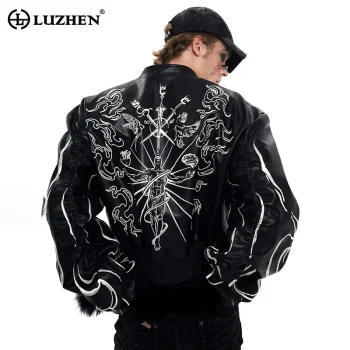LUZHEN 2025 New Personalized Pattern Printed Motorcycles Leather Jacket Men's Fashion Streetwear High Quality Male Coat JY3320