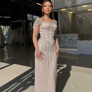 Luxury Dresses for Party Satin Sheath/Column Prom Dress Pink Square Neck Beads Split 2025 Evening Gowns for Women Long