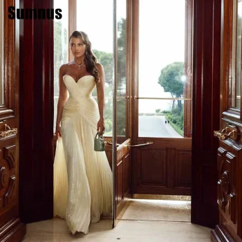 Sumnus Charming Mermaid Yellow Prom Dress Sweetheart Pleats Sleeveless Party Dresses Floor-Length Evening Dress Customized