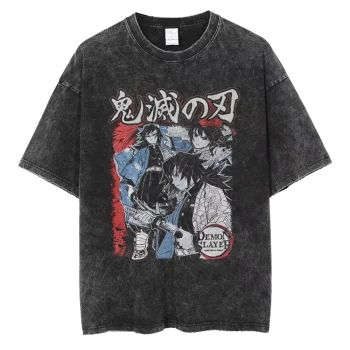 2025 Anime Demon Slayer Tomioka Giyuu Graphic Printed T-shirt Men Vintage Cotton Tshirts Casual Washed T Shirt Harajuku Tops