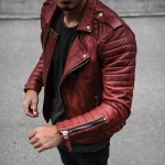 Leather Coat Men Spring Autumn Fashion Slim Lapel Locomotive Men Leather Jacket Solid Color Long Sleeve PU Brown Leather Jacket