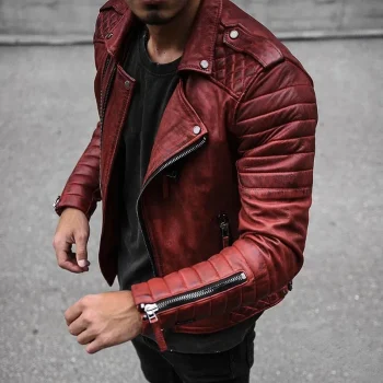 Leather Coat Men Spring Autumn Fashion Slim Lapel Locomotive Men Leather Jacket Solid Color Long Sleeve PU Brown Leather Jacket