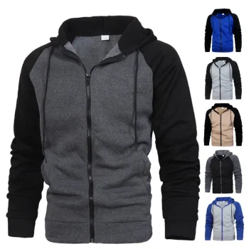 Sweatshirts Hooded Long Sleeve Men Hoodies Patchwork Outerwear Spliced Casual Loose Fit Sports Pockets Zipper Cardigan 2025