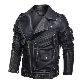 Winter Mens Leather Jacket Men Fashion Motorcycle PU Leather Jacket Cool Zipper Pockets Leather Coats EU Size