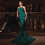Sharon Said Elegant Emerald Green Strapless Mermaid Evening Dress for Women Wedding Arabic Formal Party Gowns SS601 Customized