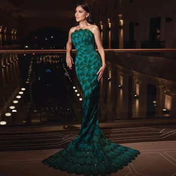Sharon Said Elegant Emerald Green Strapless Mermaid Evening Dress for Women Wedding Arabic Formal Party Gowns SS601 Customized