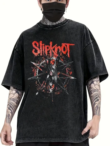 Men's T Shirt Rock Band Spiked Skull Graphic Print Oversized Vintage Washed Womens Short Sleeve Tee Top Y2k Clothing Summer 2025
