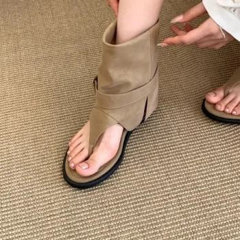 Fashion Open Toe Ladies Ankle Boots With Height Increasing Footwear Women Flats Short Sandals Booties Shoes Female Flip flops