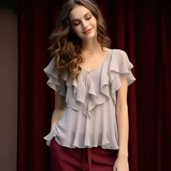 French design sense chiffon blouse women's lace v-neck elegant top short fashion short-sleeved shirt summer