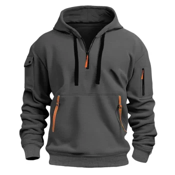 2025 new men's casual and fashionable hoodie, large-sized hoodie with long-sleeved zipper pocket design for outdoor sports