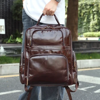 Top Layer Cowhide Male Backpacks Double Layer Leather backpack For Men Large Capacity Travel Bag Business Computer Bag