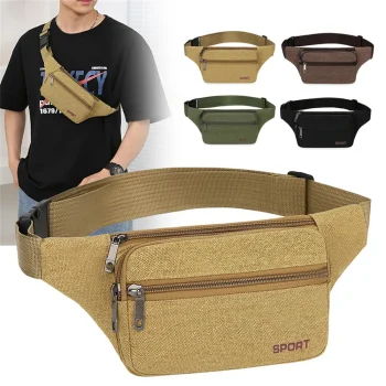 Fashion Sports Men's Retro Canvas Waist Bag Business Bag Slanting Bag Women and Men Chest Bag Cell Phone Multi Zipper Rucksack