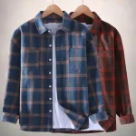 Men Plaid Shirt Stylish Men's Plaid Shirt with Turn-down Collar Button Closure Spring/fall Top for Regular Fit Comfortable Wear