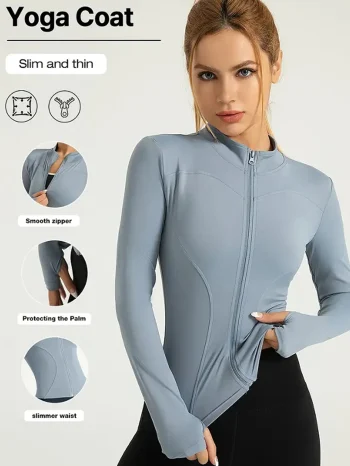Fitness wear long-sleeved female Internet celebrity slimming stand-up collar sports jacket training clothes slimming running