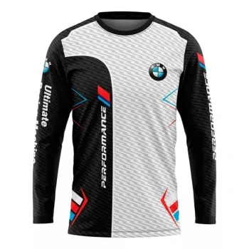 BMW MOTO Racing Style Black And White Color Block Splicing Cycling Suit Printed High Performance Sports Long Sleeved T Shirt