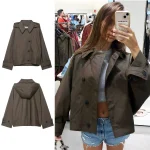 HH Female New Autumn Causal Solid Hooded Trench Coat Long Sleeve Single Breasted Lapel With Pockets Women's Fashion Jackets