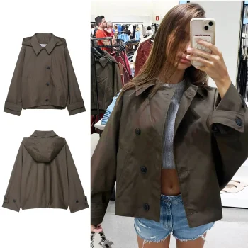HH Female New Autumn Causal Solid Hooded Trench Coat Long Sleeve Single Breasted Lapel With Pockets Women's Fashion Jackets