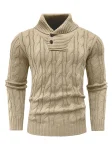 Men's Ribbed Knitted Sweater Mature Business Solid Color Lapel Pullover for Autumn Winter Fashionable And Suitable for Various O