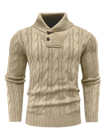 Men's Ribbed Knitted Sweater Mature Business Solid Color Lapel Pullover for Autumn Winter Fashionable And Suitable for Various O