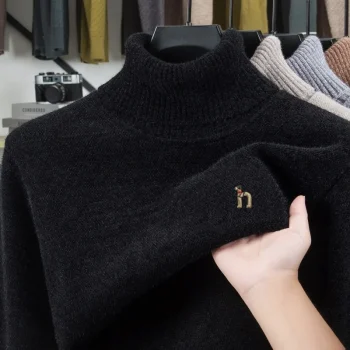 High end brand knitted men's high neck pullover autumn winter comfort Korean style fashion cartoon puppy embroidery new sweater