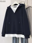ZANZEA Women Hoodies Autumn Long Sleeve Sweatshirts 2025 Fashion Color Patchwork Hooded Casual Loose Outerwear Oversized Tops