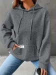 Women's autumn and winter waffle hoodie, women's casual sports loose sweatshirt