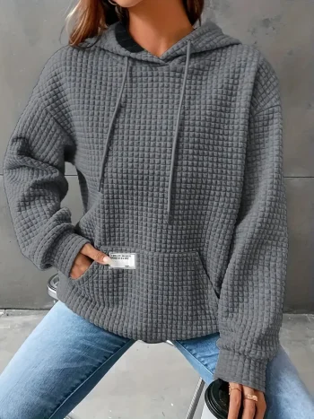 Women's autumn and winter waffle hoodie, women's casual sports loose sweatshirt