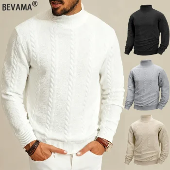Autumn Casual Long Sleeve Pullover Turtleneck for Old Money Style Solid Color Knitted Jacquard Round Neck Sweater Male Clothing