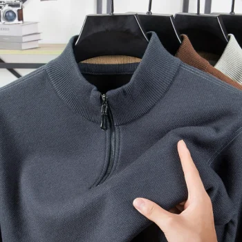 High Quality Velvet Thickening Sweater Bottoming Shirt, Men's Half Zip Pullover, Casual Loose New Warm T-shirt, Knitwear