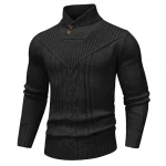Men's Sweater Winter Shawl Collar Pullover Sweater Casual Cable Knit Button Sweaters Woolen Solid Color Fleece Tops US Size